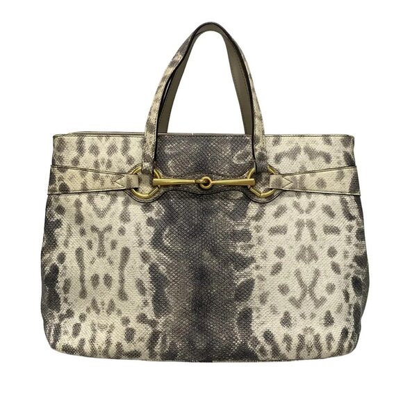 Auth GUCCI Horsebit 319795 White Dark Gray Leather - Tote Bag - Picture 1 of 16